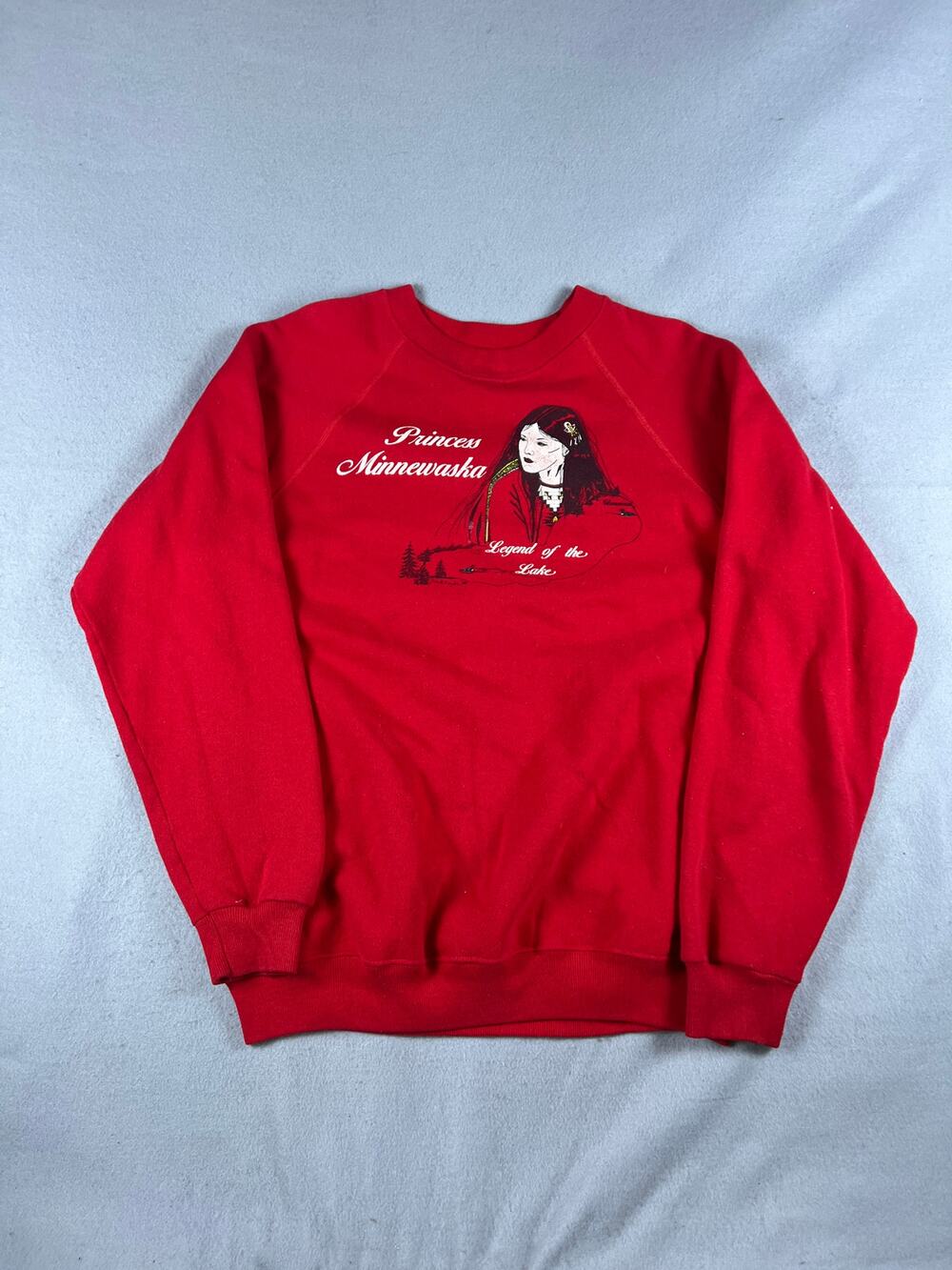 Vintage Hanes Sweatshirt L Red Crew Neck Princess Minnewaska Legend of the Lake